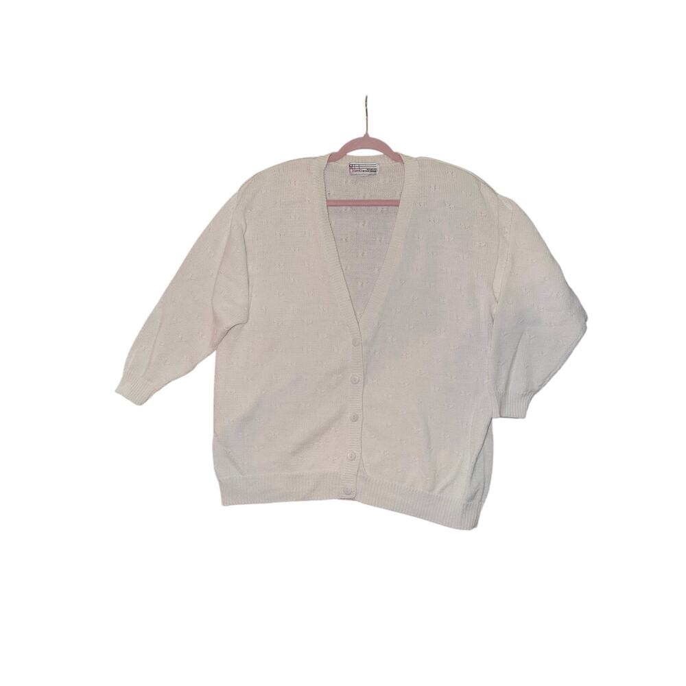 vintage milano design group plus size knit white button front cardigan sweater